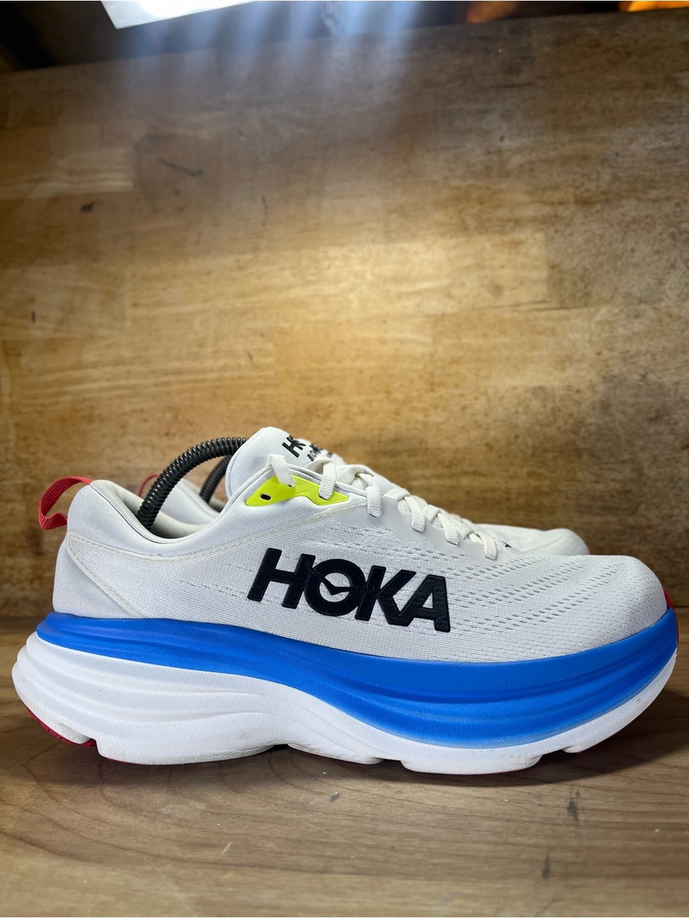 Hoka One One Bondi 8 Mens Size 9.5 Running Shoes Sneakers Red White Blue